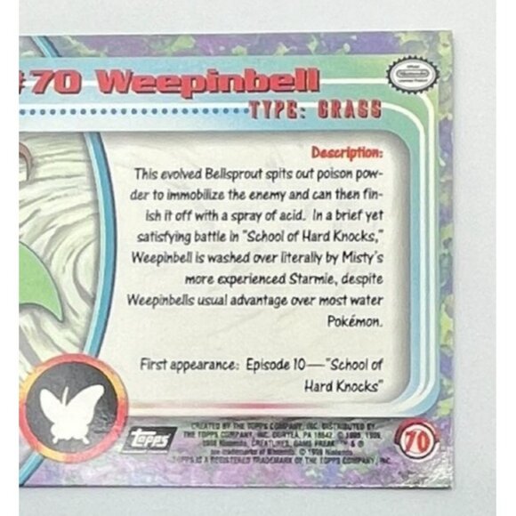 Weepinbell Pokemon Card Topps #70 TV Animation Edition Series Black Logo - Picture 4 of 5